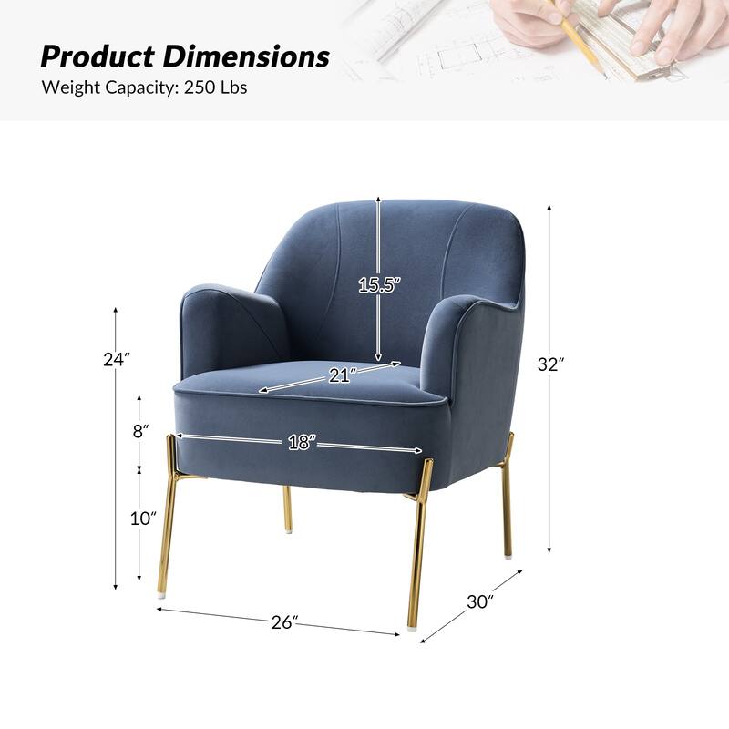 Marina Modern Velvet Accent Chair with Golden Legs Set of 2 by HULALA HOME