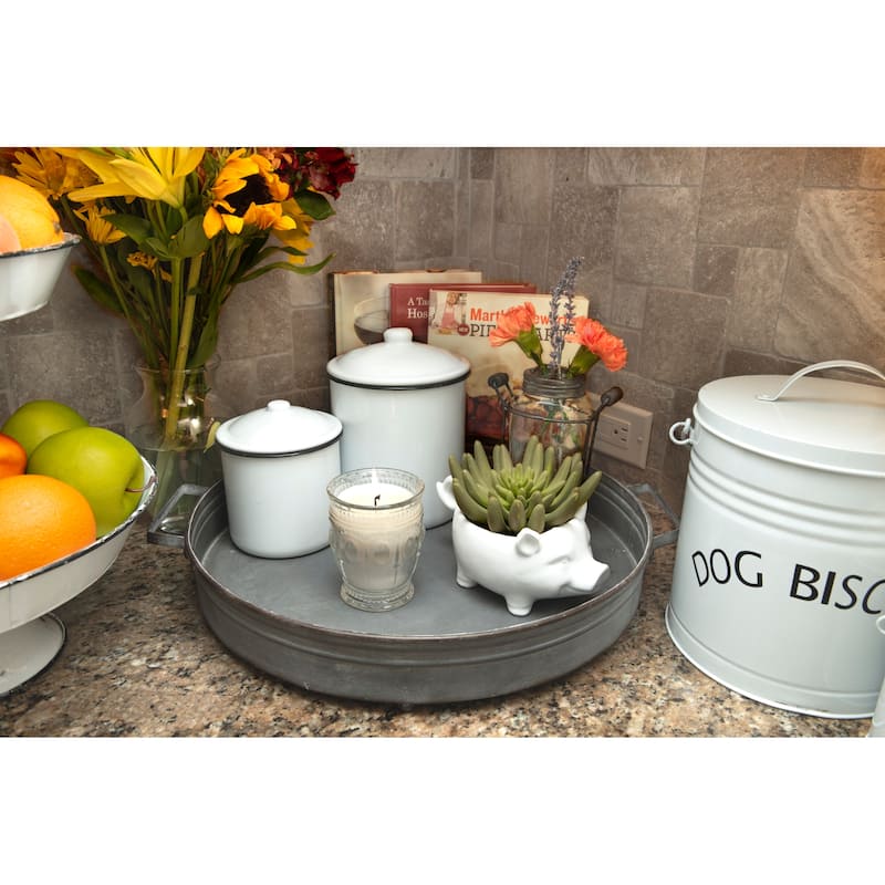 Set of 2 White Enameled Canisters with Lids