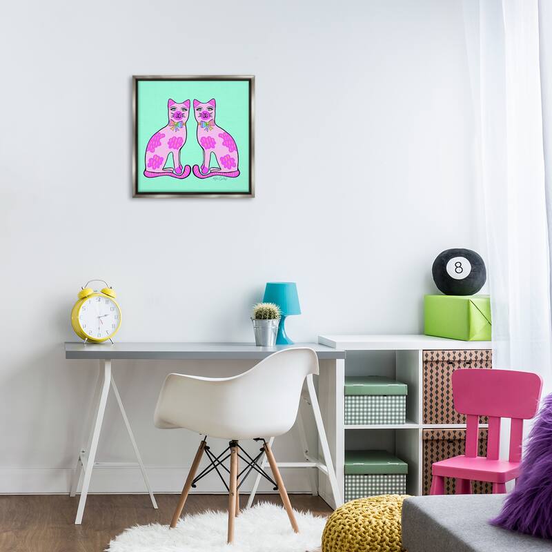 Stupell Mirrored Purple Cats Framed Floater Canvas Wall Art Design By Katie Conley