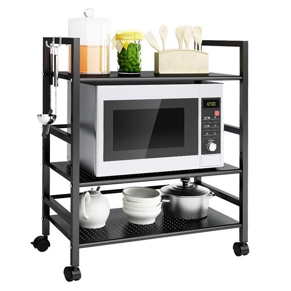 LANGRIA 3 Tier Wire Mesh Rolling Cart Rack Organization (Black)