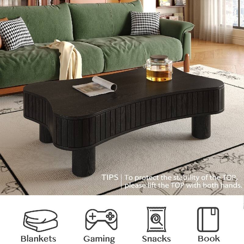 Lift Top Coffee Table with Fluted Panel Hidden Storage, Silent Hydraulic Lift and Curved Safety Corners