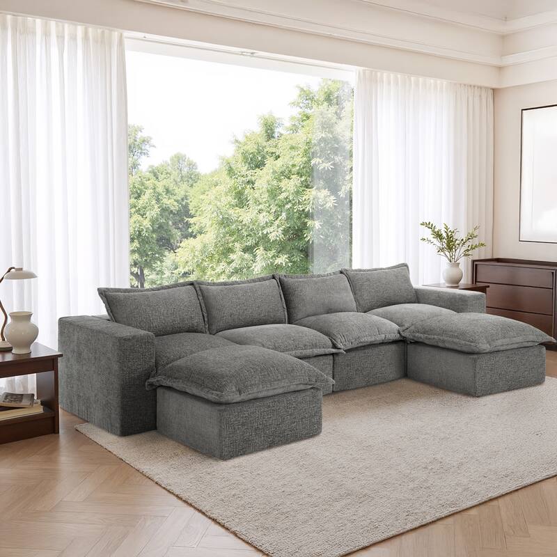 Chenille No Assembly Modular Sectional Sofa Cloud Couch with Ottoman