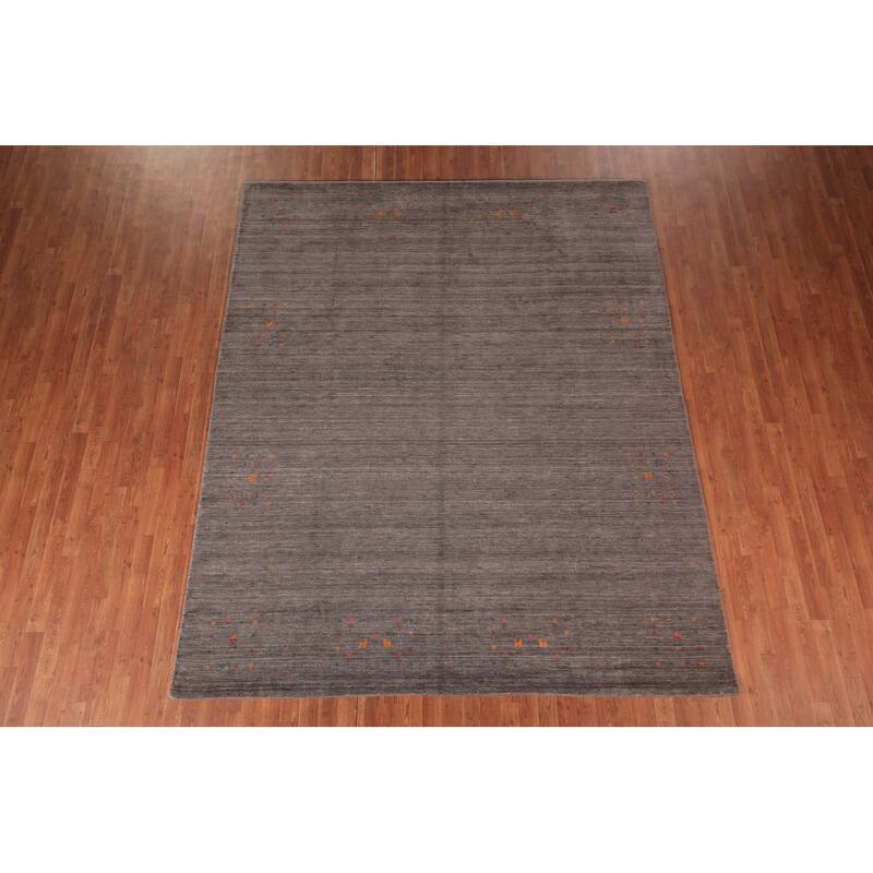 Earth Tone Striped Gabbeh Indian Area Rug Handmade Brown Silk Carpet - 8'1" X 9'9"