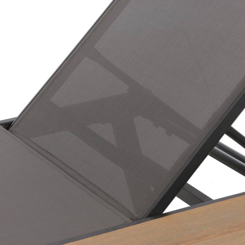 Roomfitters Adjustable Chaise Lounge with Attached Wood Side Table, Stylish Outdoor Seating for Relaxation