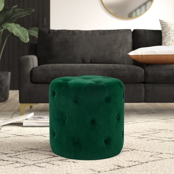 Adeco Tufted Round Ottoman Upholstered Ottoman Footstool Foot Rest