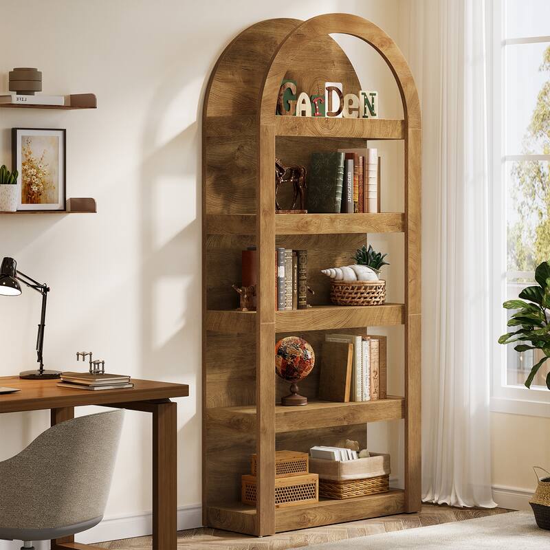 Arched Bookshelf, 71" Tall Bookcase Arch-Shaped Racks, Wooden Display Shelves for Living Room, Bedroom, Home Office
