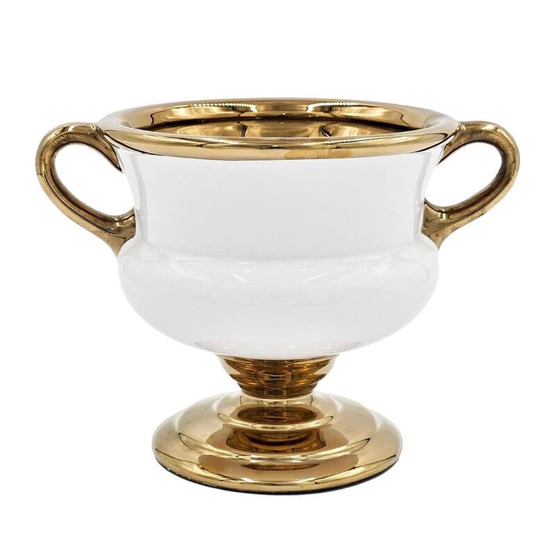 7" White And Gold Ceramic Amphora Urn - 9.80