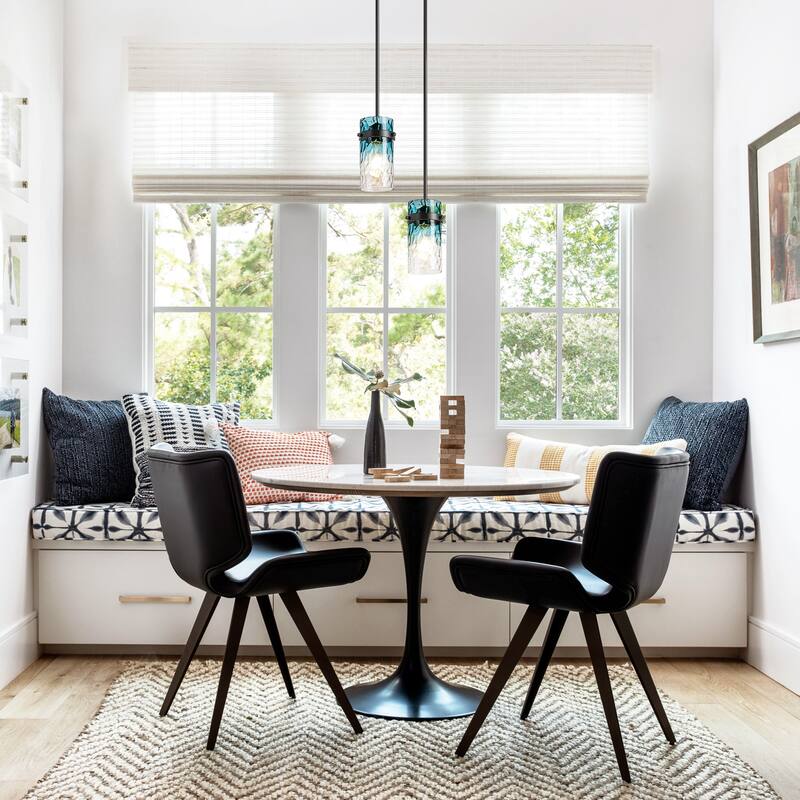 1/3-Light Coastal Matte Black Adjustable Pendant Light with Gradient Blue Hammered Cylinder Glass for Kitchen Island