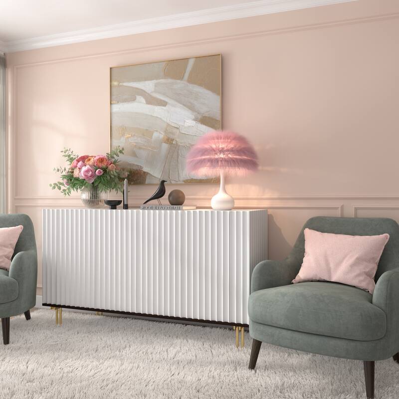 Acroma Teardrop Base Spherical Table Lamp with Feather Accents