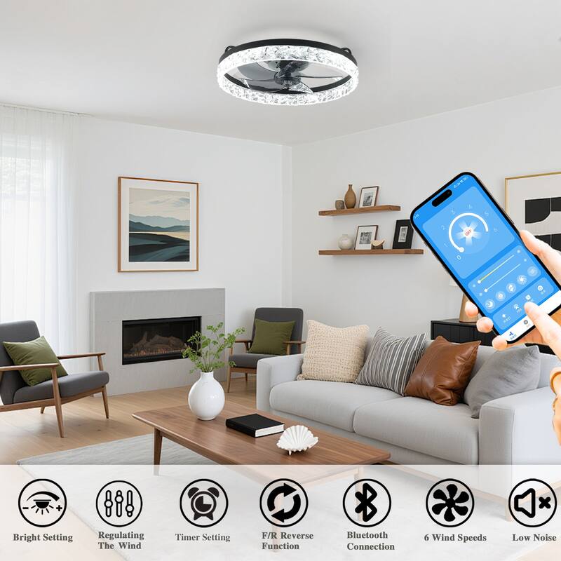 19" Bedroom Fan Light with Remote Control, Dimmable, 7 Blades, Reversible DC Motor, with LED Light