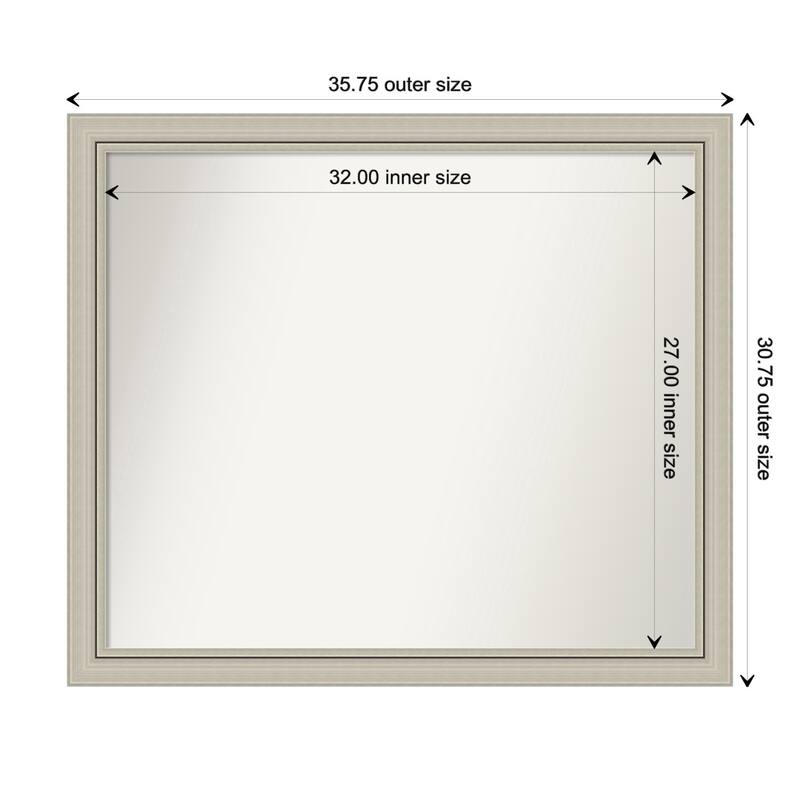 Romano Silver Narrow Framed Non-Beveled Custom Wall Mirror, Bathroom Vanity Mirror - Outer Size: 35.75 x 30.75