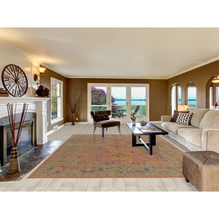 Hand Knotted Oriental 100% Wool Carpet Transitional All-Over Coral Oushak Area Rug - 12' 2'' X 9' 0''