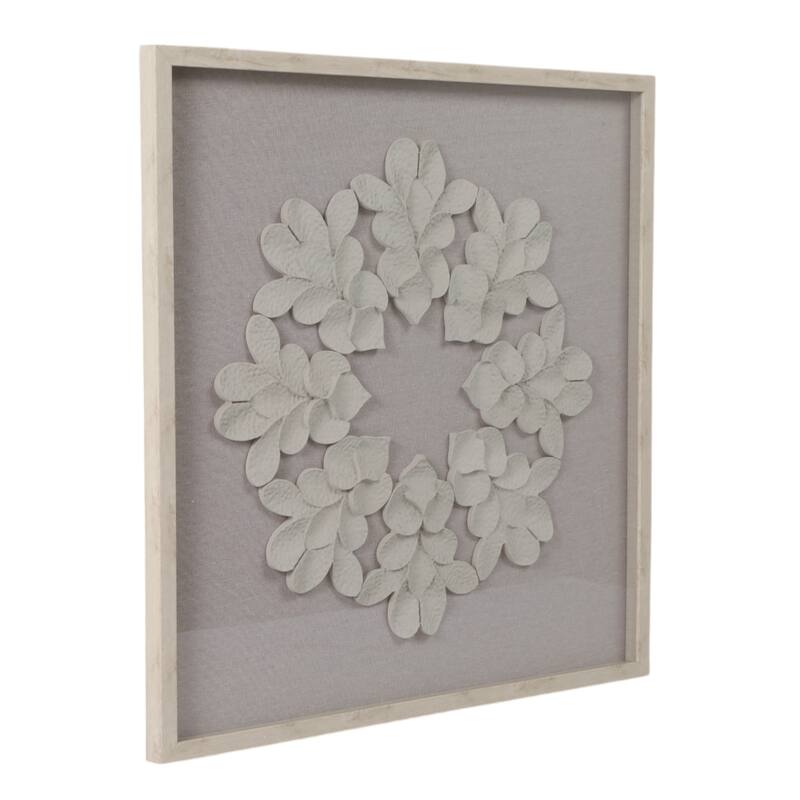 Resin Canvas Wall Art Decor Textured Leaf Pattern Design - 30" White