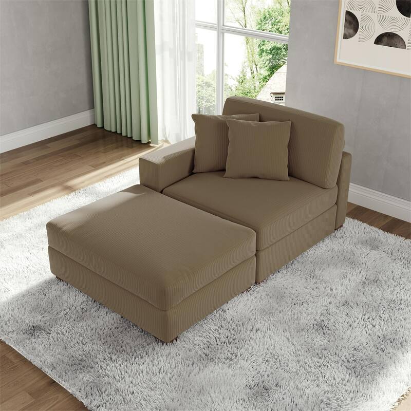 Corduroy Chaise Lounge Sofa with Ottoman for Living Room