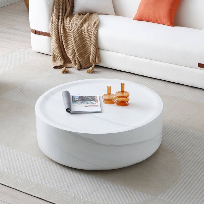 31.49'' Faux MARS Pattern Coffee Table - White