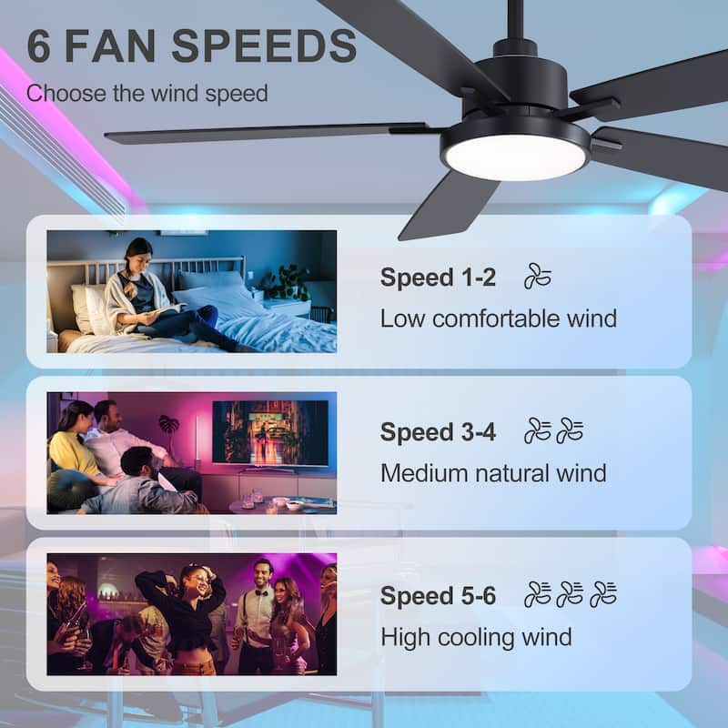52" Black 5-Blade Integrated LED Ceiling Fan with Light and Remote
