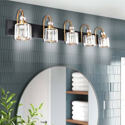 4/ 5 - Light Modern Bathroom Vanity Wall Sconce with Crystal Shades