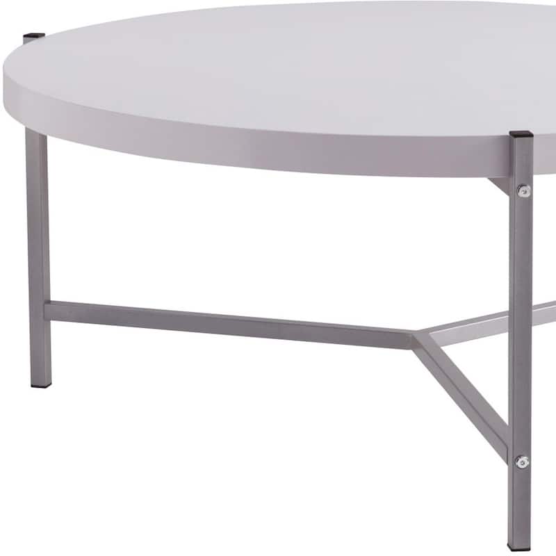 HomeRoots 37" White And Silver Wood And Stainless Steel Round Coffee Table - 36.5