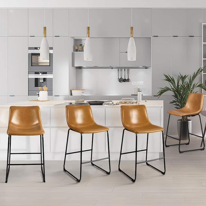 Bossin 18/26/30 inch Bar Stools,Counter Height Bar Stools with Back Modern PU Leather Stools Dining Chair with Footrest - Set of 4 - Yellow - Counter Height