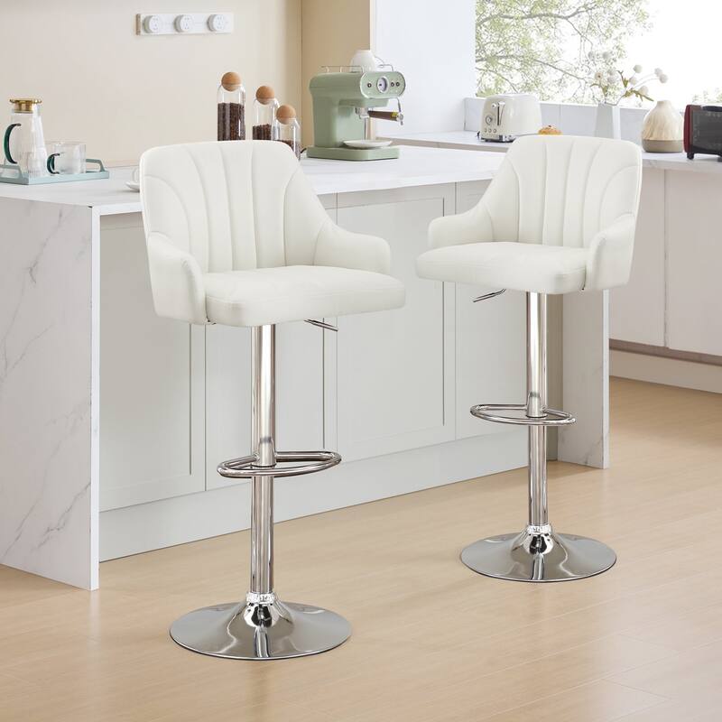 Adjustable Armless Swivel PU Leather Bar Stools Chrome Air Lift Counter Height Stools Set of 4 for Living Room Kitchen Bar