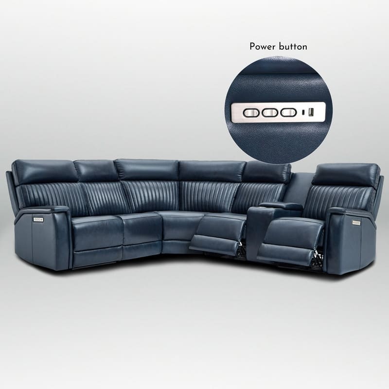 Genuine Leather Power Recliner Sectional Sofa with Console, Ajustable Headrest, USB&USB-C Port, 1 Power Armlesschair