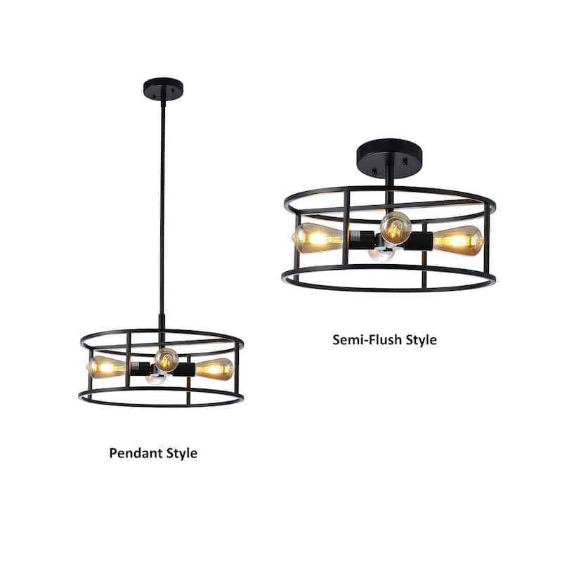 Farmhouse 4-light Matte Black Convertible Semi-Flush Mount/ Pendant