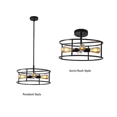 Farmhouse 4-light Matte Black Convertible Semi-Flush Mount/ Pendant
