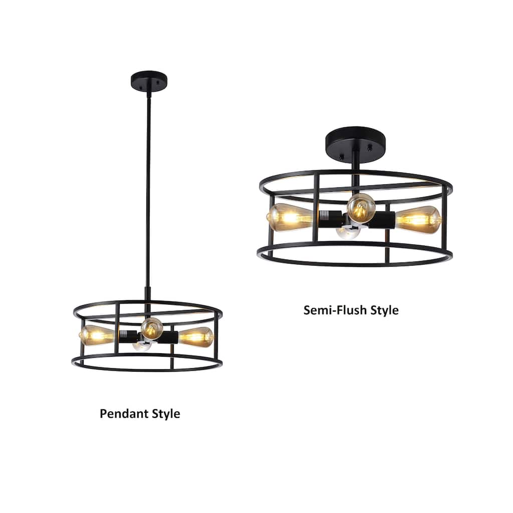 Farmhouse 4-light Matte Black Convertible Semi-Flush Mount/ Pendant