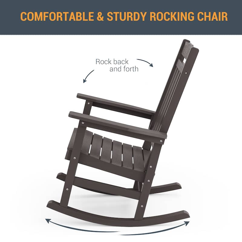LIVOOSUN Patio Adirondack Chair Outdoor Plastic Rocking Chair Set of 2