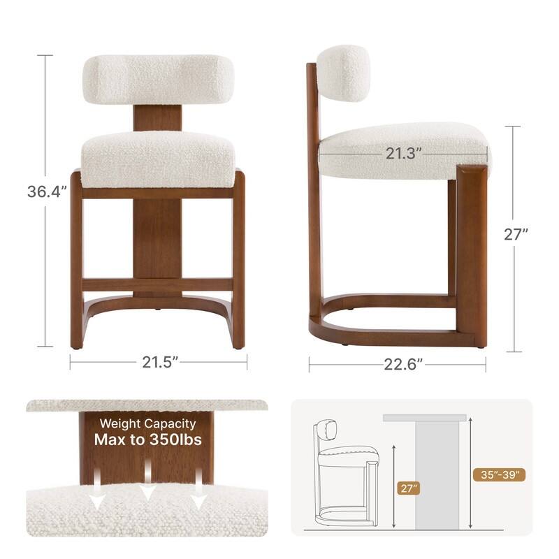 Spruce & Spring Arya Upholstered Boucle Counter Stool with Solid Wood Frame