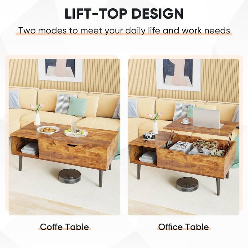 Rossetta Morden Practical Lift Top Design Coffee Table with Storage Shelf and Hidden Compartment