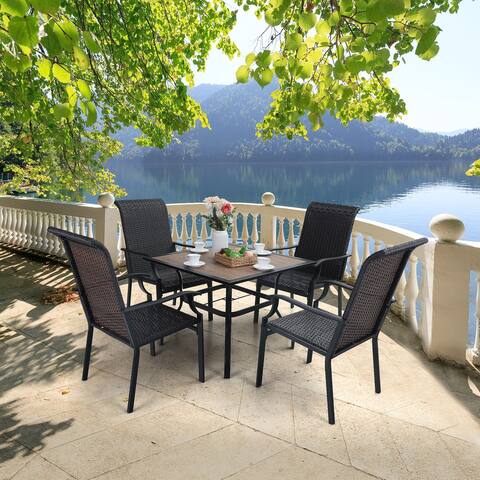 Sophia & William Outdoor Patio 5-Piece Dining Set, 1 Table with an Umbrella Hole and 4 PE Rattan Chairs