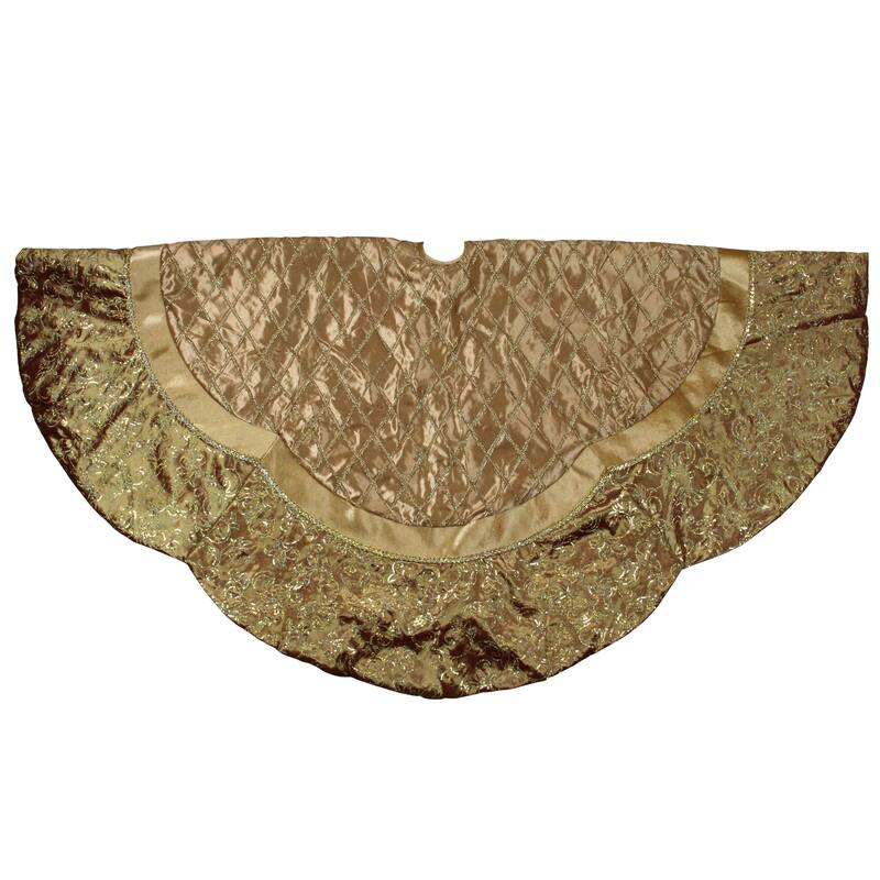72" Gold Quilted Christmas Tree Skirt with Iridescent Sequins - 72
