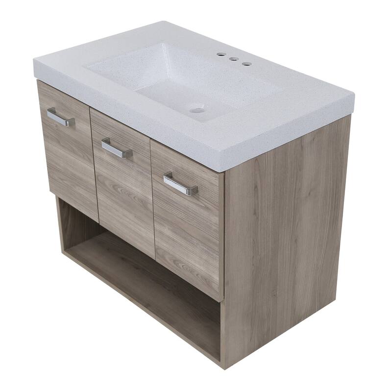 Inna 30" Floating Bathroom Vanity With Drawer, Open Shelf, and Sink Top