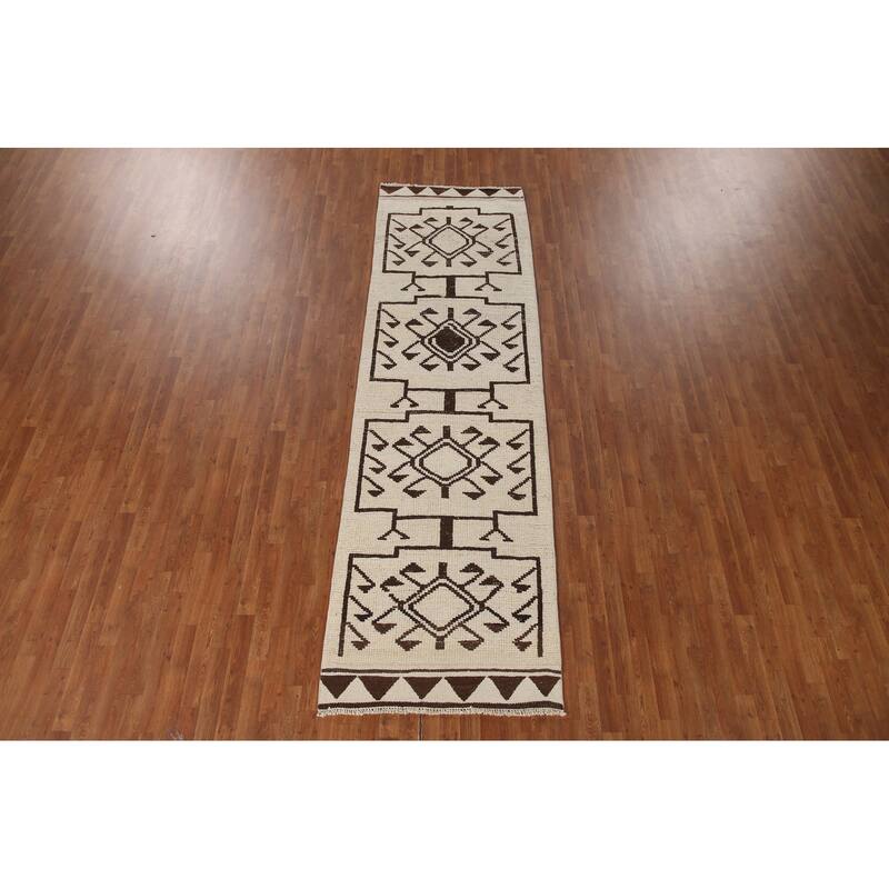 Beige Plush Anatolian Turkish Runner Rug Hand-knotted Wool Carpet - 3'5"x 11'6"