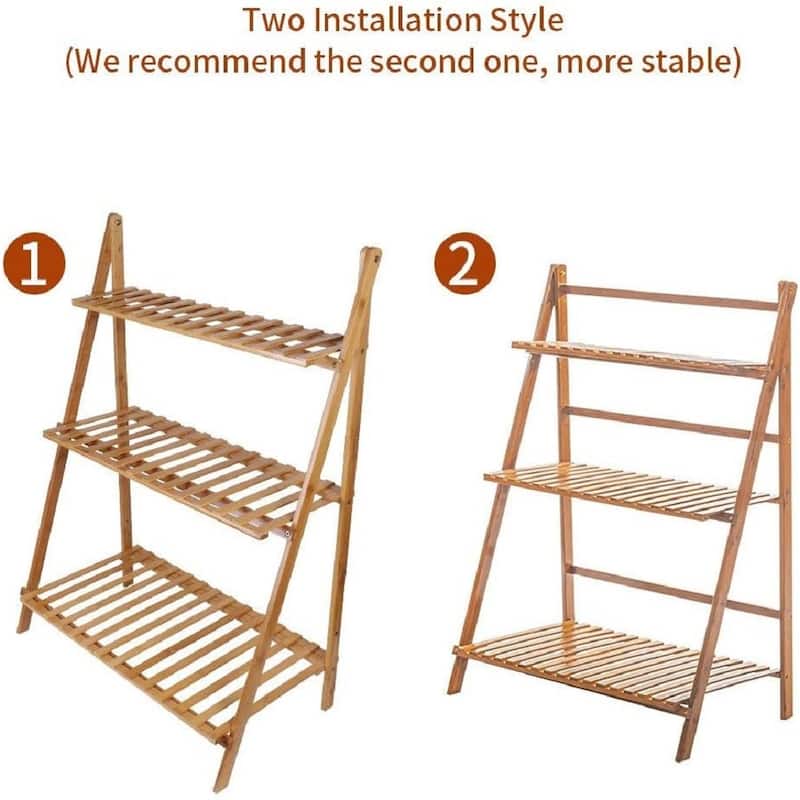 27" Foldable Bamboo Plant Stand 3 Tier Ladder Shelves