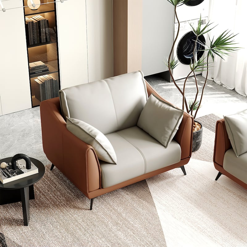 Modern Faux Leather 3-Seater Sofa with Black Legs - one seat