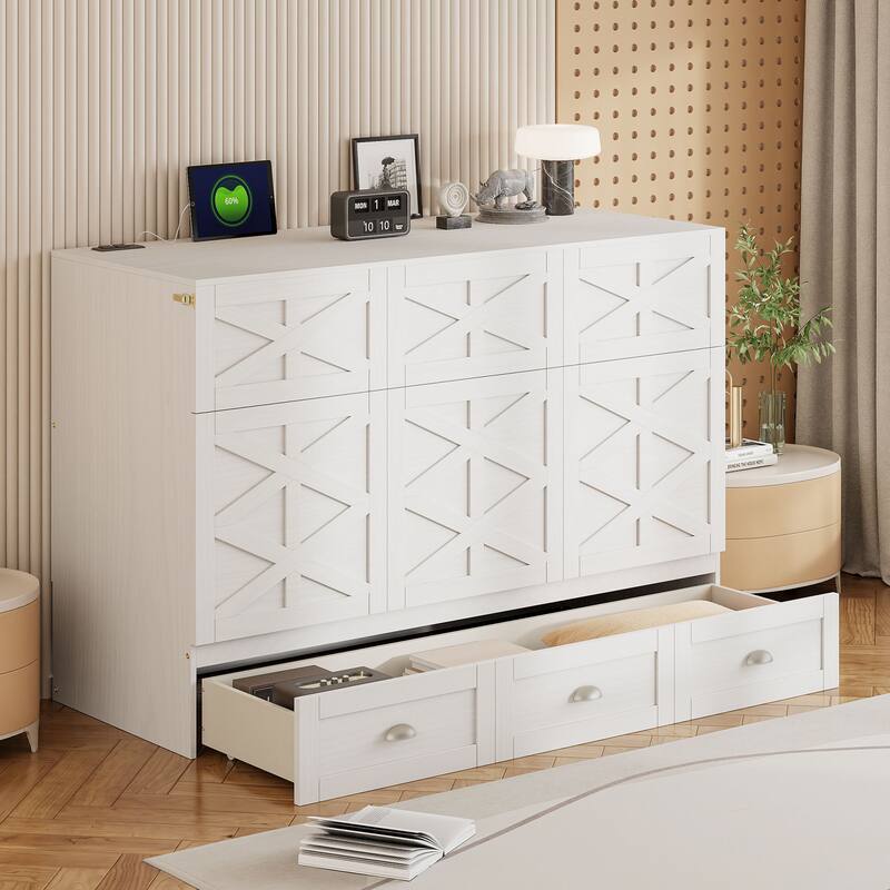 Foldable Murphy Bed with Large Drawers, USB Ports and Outlets