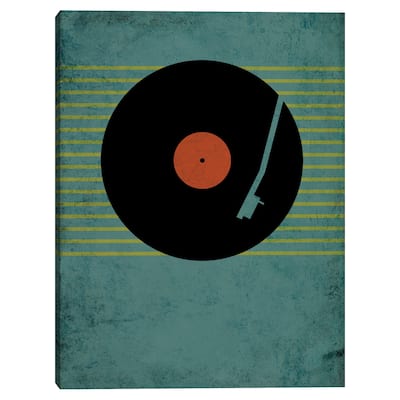 Retro Record on Blue Canvas Art Print