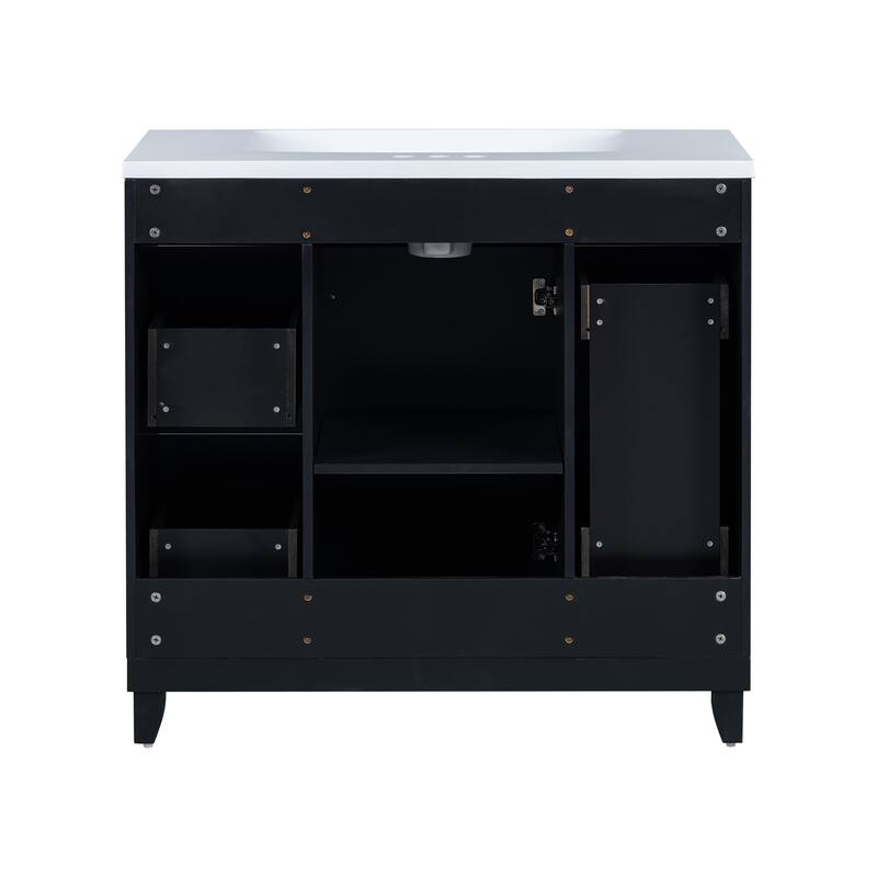 36" Black Bathroom Vanity Cabinet with Single Sink, Soft-Close Door, 3 Drawers, Waterproof Resin Sink