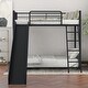 preview thumbnail 15 of 15, Twin over Twin Metal Bunk Bed with Inclined Ladder, Slide, Railings and Head&Footboards, White