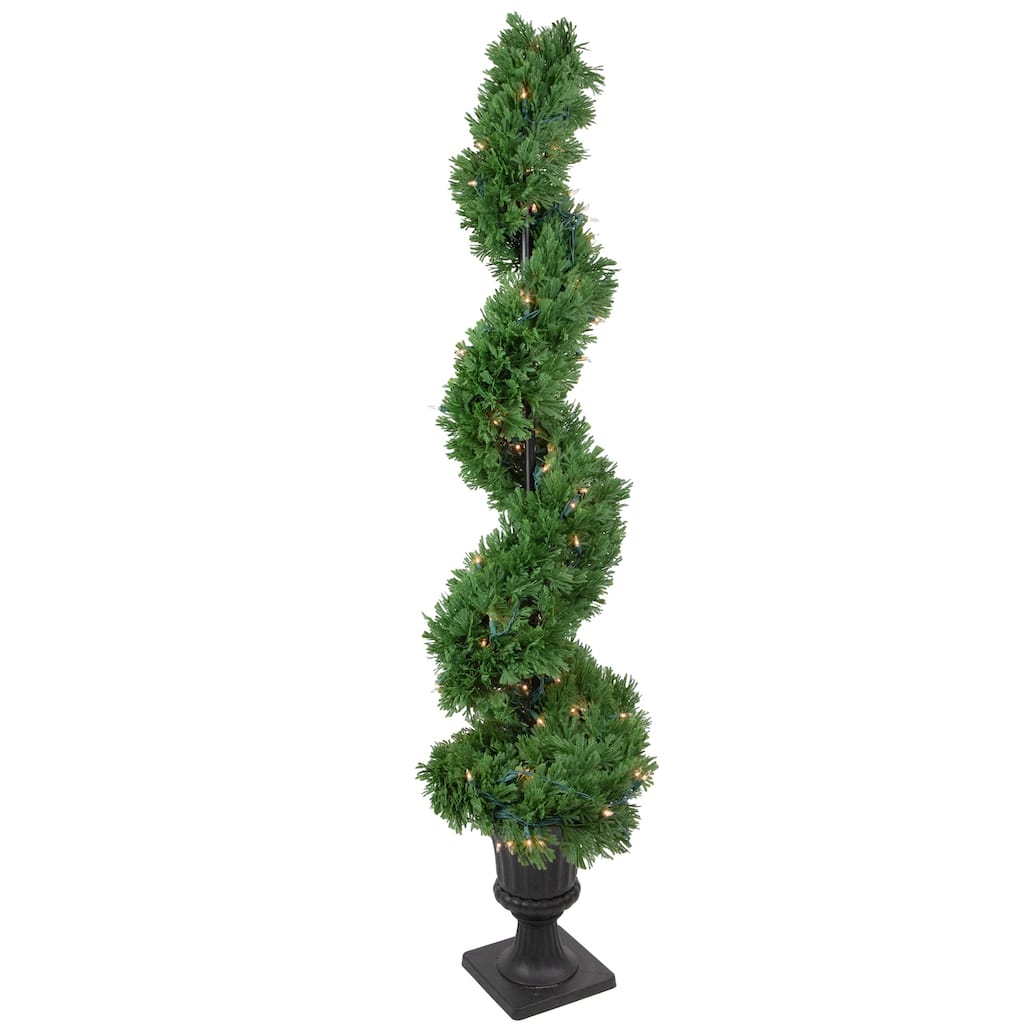 Real Touch™ Artificial Pre-Lit Cedar Spiral Topiary Tree Clear Lights - 4.5" - 4.5'
