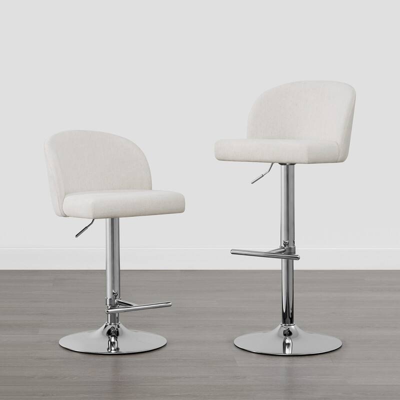 Spruce & Spring Charlotte Modern Adjustable Swivel Bar Stools Set with Arched Footrest - Set of 4 - White-Silver