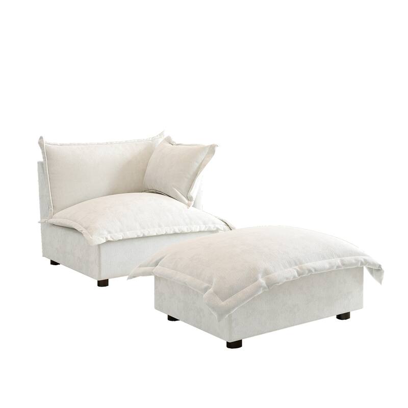 Modern Cloud Chaise Longue Accent Chair with Ottoman set