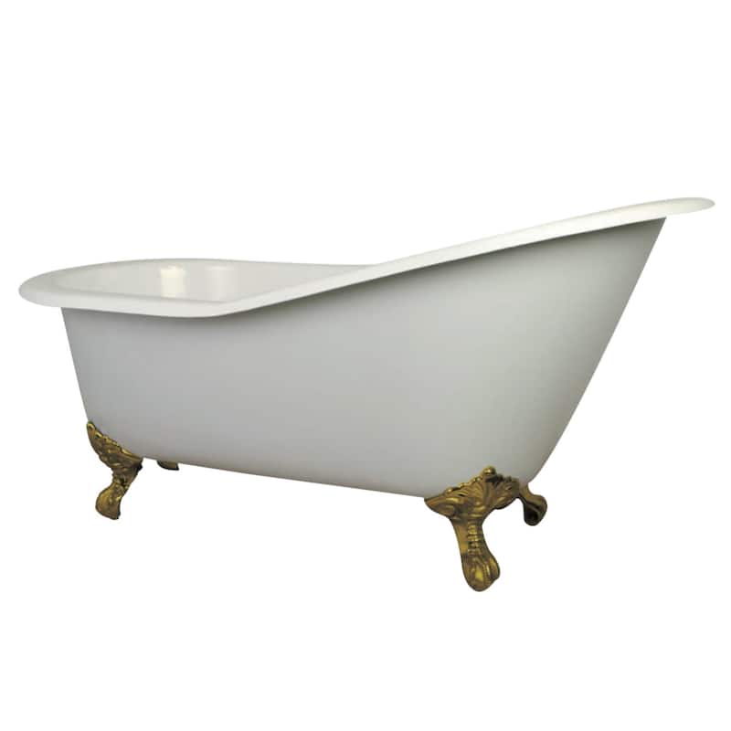 Kingston Brass Aqua Eden 61" Clawfoot Cast Iron Soaking Tub with - White / Polished Brass Feet