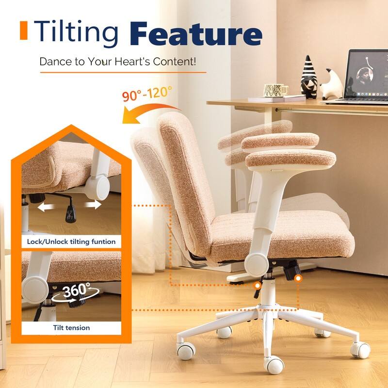 Chenille Swivel Chair With Adjustable Flip-Up Arms For Cross-Legged