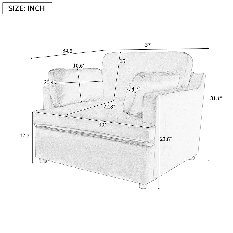 Beige Modern 37" Accent chair with Plastic Legs and Pillows for Living Room
