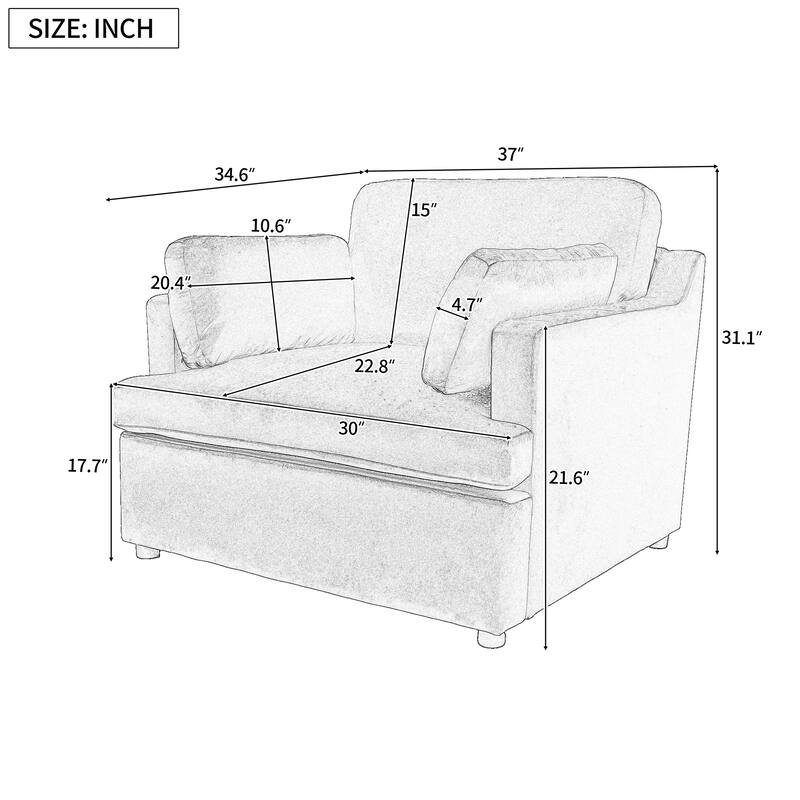 Modern 37" Accent chair with Plastic Legs and Pillows for Living Room