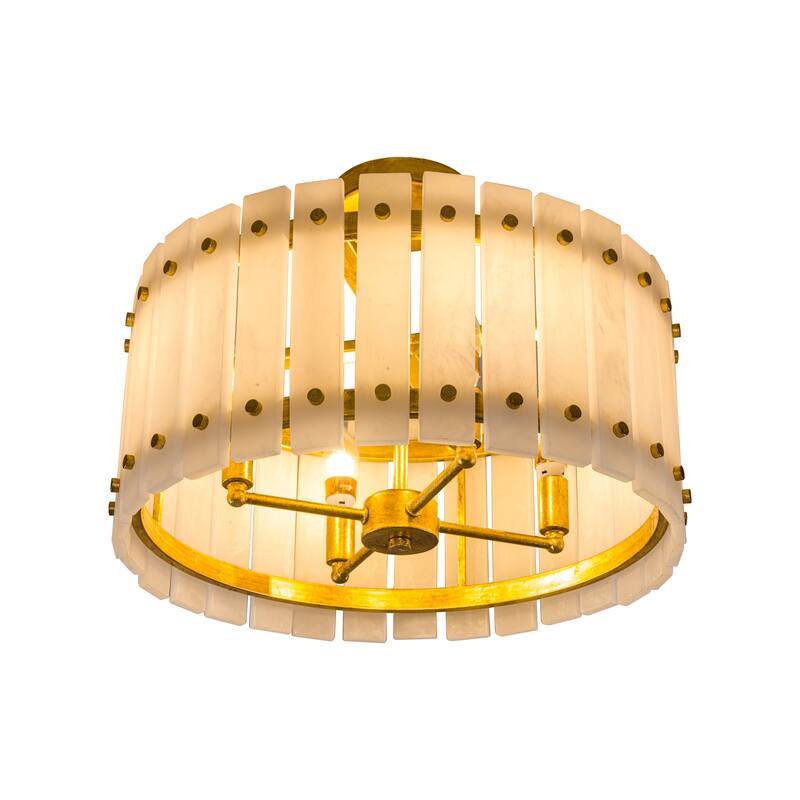 18" Modern Marble Distressed Gold 4-Light Caged Semi-Flush Ceiling Light