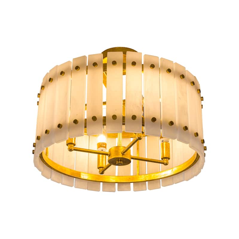 Gold Vintage Imitation Marble 4-Light Drum Semi-Flush Mount Ceiling Light - 17.72-inch W x 12.8-inch H